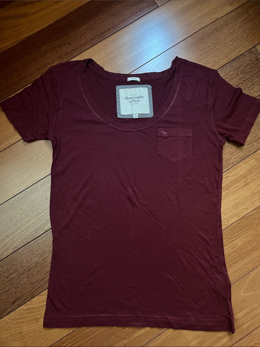 NWOT Vintage Y2K Abercrombie Moose Logo Sheer Pocket Tee
